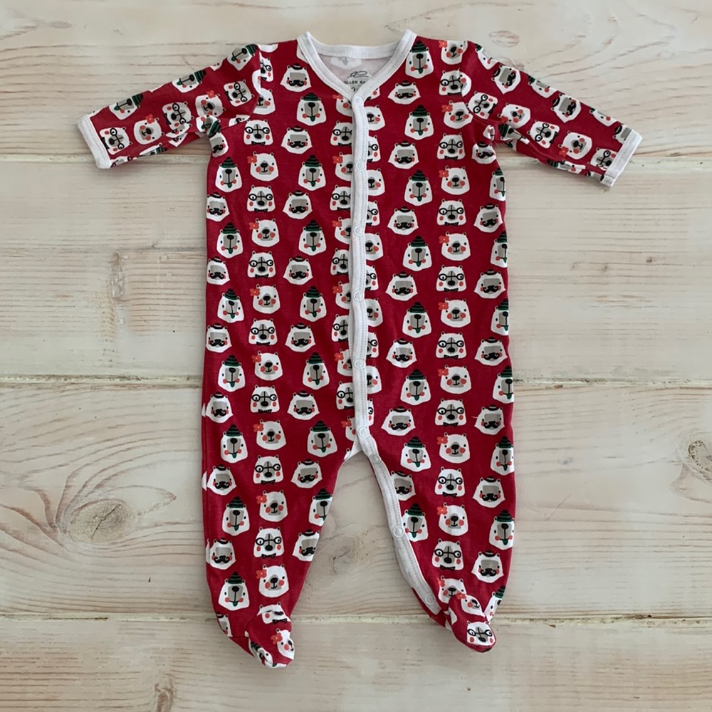 Roller Rabbit Bearry Holidays Pima cotton footie pajamas size 0-3 month